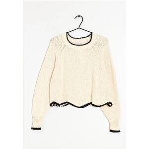 Zara Cream Cropped Sweater with Black Scalloped Design (Sz S)
